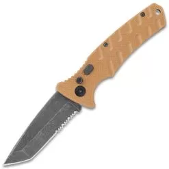 Bronze Serrated Automatic Knife - Stainless Steel Blade, G10 Handle, Safety Lock, Pocket Clip - Length 8" -Knife Shop F04 VB2184