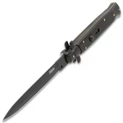 Automatic Italian Black Stiletto Knife With Pouch - Stainless Steel Blade, ABS Handle, Brass Pins - Length 13" -Knife Shop F04 VB2303