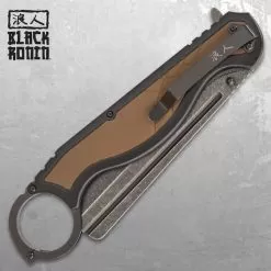 Black Ronin Straight Razor Pocket Knife - 3Cr13 Stainless Steel Blade, ABS And TPR Handle, Assisted Opening - Closed 7” -Knife Shop F17 UC3416