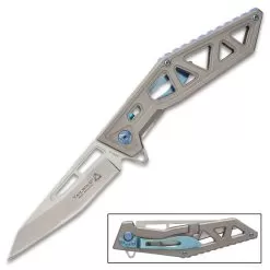 Rampage Tailwind Skeletonized Pocket Knife - Stainless Steel Blade, Steel Handle, Ti-Coated, Ball Bearing Opening, Pocket Clip -Knife Shop F19 BK5138