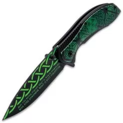 Celtic Pocket Knife - Printed Stainless Steel Blade, Aluminum Handle, Wooden Facing, Pocket Clip - Closed 4 1/2” -Knife Shop F19 BK5599
