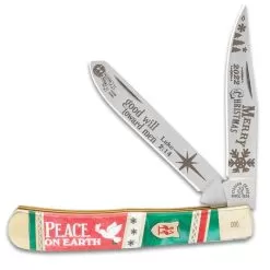 Kissing Crane 2022 Christmas Trapper Knife - Stainless Steel Blades, Bone Handle Scales, Nickel Silver Bolsters, Individually Serialized -Knife Shop F19 KC5876