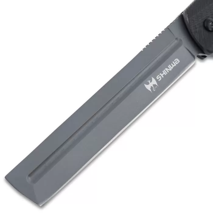 Shinwa Kuroi Assisted Opening Razor - Ti-Coated Stainless Blade, G10 Handle Scales - Length 10 1/2” 7 Shinwa Kuroi Assisted Opening Razor - Ti-Coated Stainless Blade, G10 Handle Scales - Length 10 1/2” - Image 5
