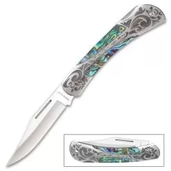 Timber Wolf Gentleman’s Abalone Pocket Knife - Lock Back, Stainless Steel Blade, Genuine Abalone Inlays, Nickel Silver Bolsters -Knife Shop F19 TW1164