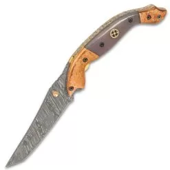 Timber Wolf Aspen Pocket Knife - Damascus Steel Blade, Bone Handle, Engraved Copper Bolsters, Fileworked Liners -Knife Shop F19 TW1190