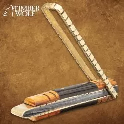 Timber Wolf Brass Barrister Pocket Knife - Damascus Steel Blade, Wooden Handle, Brass Pins And Liners - Closed 4 1/2” 13 Timber Wolf Brass Barrister Pocket Knife - Damascus Steel Blade, Wooden Handle, Brass Pins And Liners - Closed 4 1/2” -Knife Shop F19 TW1195