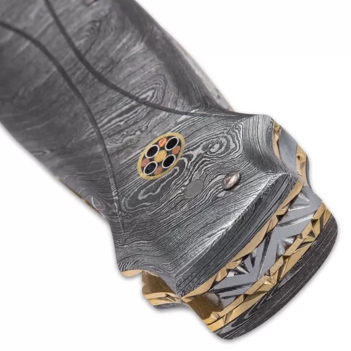 Timber Wolf Castle Guard Pocket Knife And Sheath - Damascus Steel Blade, Damascus Steel Handle Scales, Filework 7 Timber Wolf Castle Guard Pocket Knife And Sheath - Damascus Steel Blade, Damascus Steel Handle Scales, Filework - Image 5