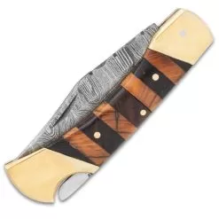 Timber Wolf Copperhead Pocket Knife And Sheath - Damascus Steel Blade, Wooden Handle, Brass Bolsters And Brass Pins -Knife Shop F19 TW1376