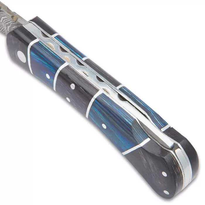 Timber Wolf Rainshadow Handmade Pocket Knife / Folder - Hand Forged Damascus Steel, File Worked Scalloping - Royal Blue And Smoky Black / Gray Pakkawood - Collectible, Everyday Carry, Gift - 4" Closed 7 Timber Wolf Rainshadow Handmade Pocket Knife / Folder - Hand Forged Damascus Steel, File Worked Scalloping - Royal Blue And Smoky Black / Gray Pakkawood - Collectible, Everyday Carry, Gift - 4" Closed - Image 5