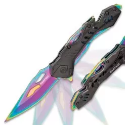 Rampage® Rainbow Atomica Assisted Opening Pocket Knife - Stainless Steel Blade, Aluminum Handle, Bottle Opener, Pocket Clip - Closed 4 3/4” 11 Rampage® Rainbow Atomica Assisted Opening Pocket Knife - Stainless Steel Blade, Aluminum Handle, Bottle Opener, Pocket Clip - Closed 4 3/4” -Knife Shop F19 UC3305