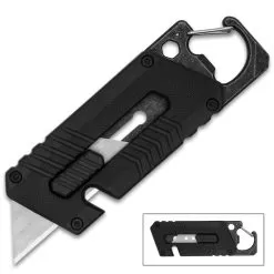 Havoc Utility Knife - Stainless Steel Blade, Nylon Fiber And Steel Handle, Integrated Carabiner, Slide Trigger - Closed Length 4” -Knife Shop G17 BK5743
