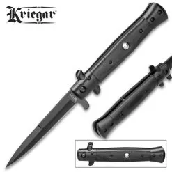 Kriegar Black Stiletto Assisted Opening Pocket Knife - Stainless Steel Blade, Non-Reflective, Wooden Handle -Knife Shop G19 KG228