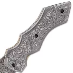 Timber Wolf Knights Watch Pocket Knife And Sheath - Damascus Steel Blade, Damascus Steel Handle Scales, Brass Fileworked Liners -Knife Shop G19 TW1218