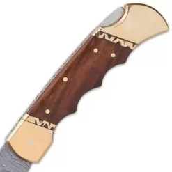 Timber Wolf Chief Executive Pocket Knife - Damascus Steel Blade, Wooden Handle Scales, Brass Bolsters, Fileworked Spine -Knife Shop G19 TW723