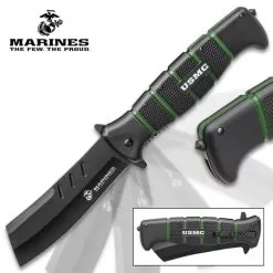 USMC Cleaver Maximum Assisted Opening Pocket Knife - Stainless Steel Blade, Non-Reflective, TPR Handle, Pocket Clip -Knife Shop G19 UC3342