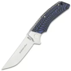 Honshu Black And Blue Sekyuriti Ball Bearing Pocket Knife - D2 Tool Steel Blade, G10 Handle Scales, Steel Pocket Clip -Knife Shop G19 UC3440
