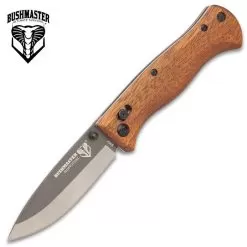 Bushmaster Explorer Pocket Knife - S35V Steel Blade, Zebra Wood Handle Scales, Ball Bearing Pivot Lock - Closed 4 3/8” -Knife Shop G19 UC3441