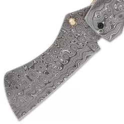 Timber Wolf Knights Watch Pocket Knife And Sheath - Damascus Steel Blade, Damascus Steel Handle Scales, Brass Fileworked Liners -Knife Shop H19 TW1218