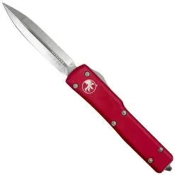 Microtech Red UTX70 OTF Knife, Double Edge Stonewash Finish