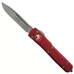 Microtech Red Ultratech OTF Auto Knife, Stonewash Blade