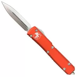 Microtech 122-10OR Orange Contoured Ultratech D/E OTF Auto Knife, Double Edge Stonewash Blade