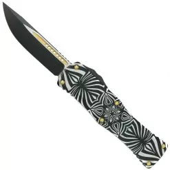 Microtech Signature Series "Source" Hera OTF Knife, Two-Tone Black Drop Point With Gold