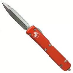 Microtech 122-12OR Orange Contoured Ultratech D/E OTF Auto Knife, Double Edge Serrated Stonewash Blade
