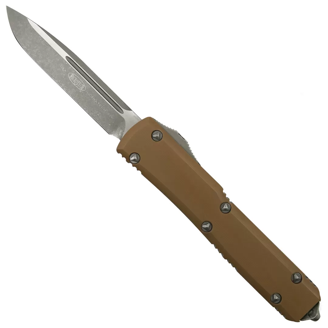 Microtech Signature Series Tan G10/Black Alumnium Ultratech OTF Auto Knife, Apocalyptic Blade 3 Microtech Signature Series Tan G10/Black Alumnium Ultratech OTF Auto Knife, Apocalyptic Blade