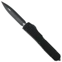Microtech Signature Series Tactical Black Frag Pattern Ultratech OTF Knife, Black Dagger
