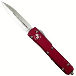 Microtech Red Ultratech Dagger OTF Auto Knife, Satin Blade