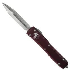 Microtech Merlot Ultratech OTF Auto Knife, Full Serrated Satin Dagger Blade