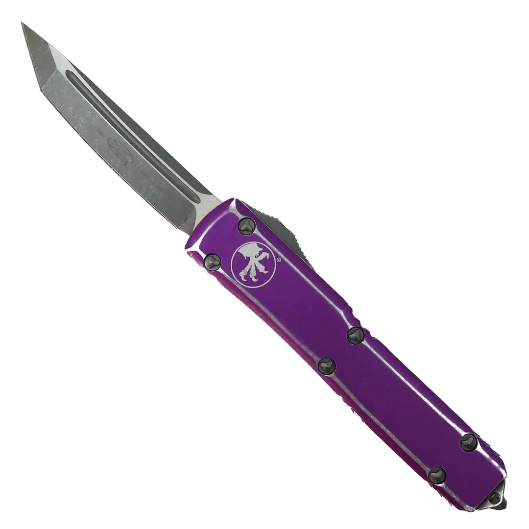 Microtech Distressed Violet Ultratech OTF Auto Knife, Tanto Apocalyptic Blade