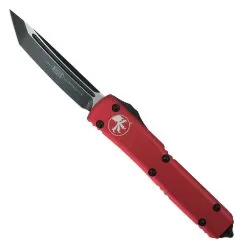 Microtech Red Contoured Ultratech OTF Auto Knife, Black Tanto Blade