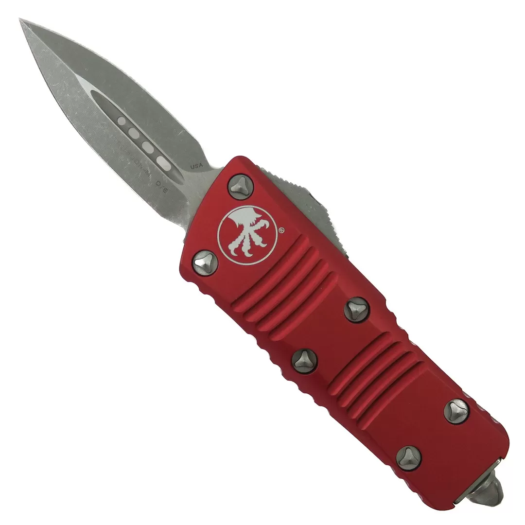 Microtech Red Mini Troodon CA Legal OTF Auto Knife, Apocalyptic Stonewash Blade 3 Microtech Red Mini Troodon CA Legal OTF Auto Knife, Apocalyptic Stonewash Blade