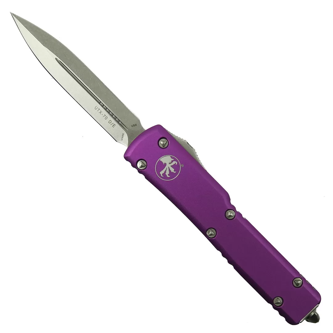 Microtech Violet UTX-70 OTF Auto Knife, Stonewash Dagger Blade 3 Microtech Violet UTX-70 OTF Auto Knife, Stonewash Dagger Blade