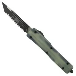 Microtech Signature Series Natural Jade UTX-70 OTF Auto Knife, Serrated Tanto