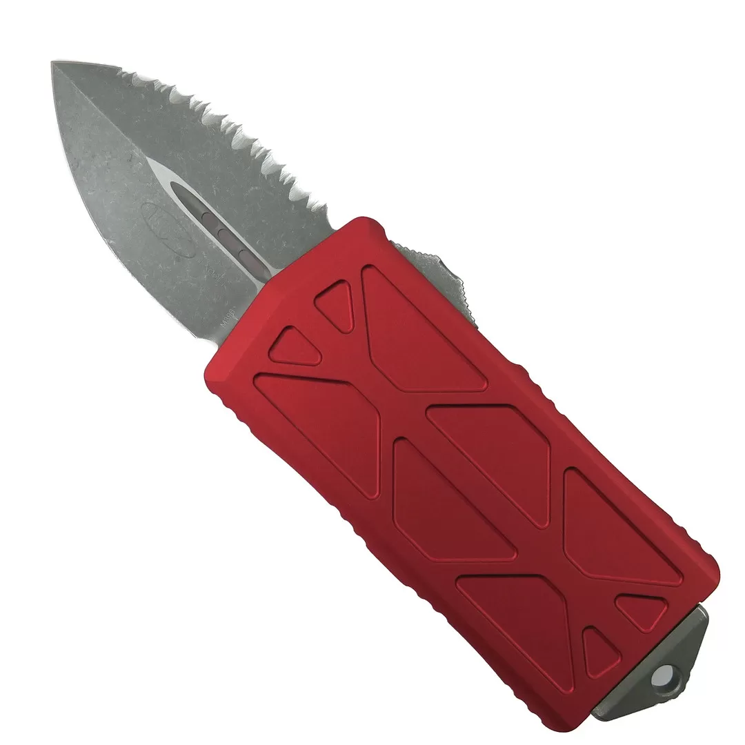 Microtech Red Exocet OTF Auto Knife, Apocalyptic Serrated Dagger Blade 3 Microtech Red Exocet OTF Auto Knife, Apocalyptic Serrated Dagger Blade