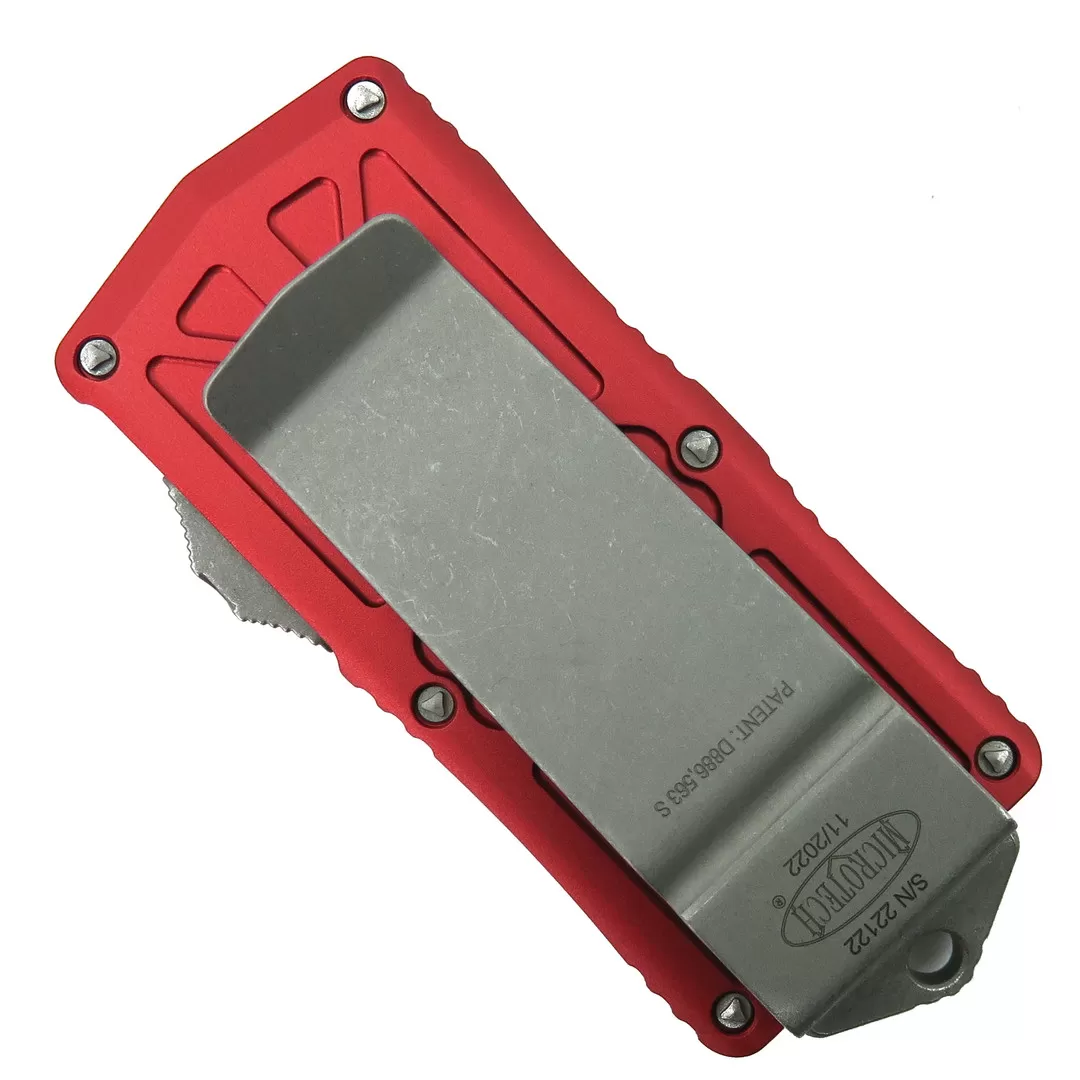 Microtech Red Exocet OTF Auto Knife, Apocalyptic Serrated Dagger Blade 4 Microtech Red Exocet OTF Auto Knife, Apocalyptic Serrated Dagger Blade - Image 2