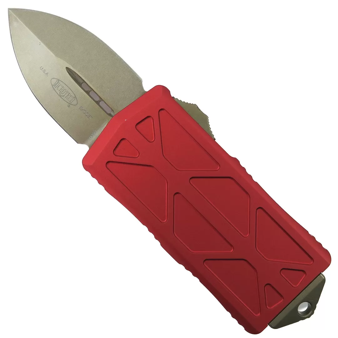 Microtech Red Exocet OTF Auto Knife, Bronze Stonewash Blade 3 Microtech Red Exocet OTF Auto Knife, Bronze Stonewash Blade