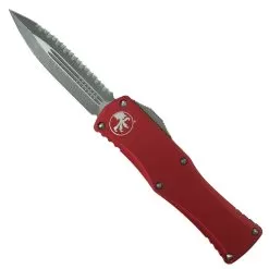 Microtech Red Hera OTF Knife, Apocalyptic Fully Serrated Dagger Blade