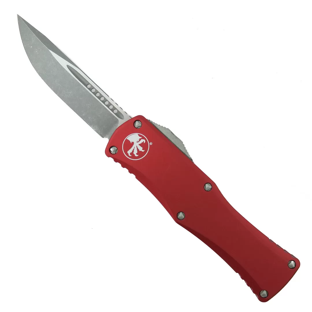 Microtech Red Hera OTF Knife, Apocalyptic Stonewash Blade 3 Microtech Red Hera OTF Knife, Apocalyptic Stonewash Blade