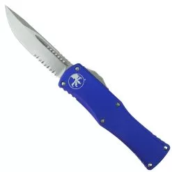 Microtech Purple Hera OTF Knife, Stonewash Part Serrated Blade