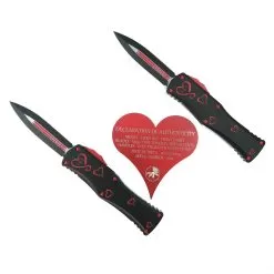 Microtech Signature Series Twin Flames Hera OTF Knife Set, Heart Deep Engraved